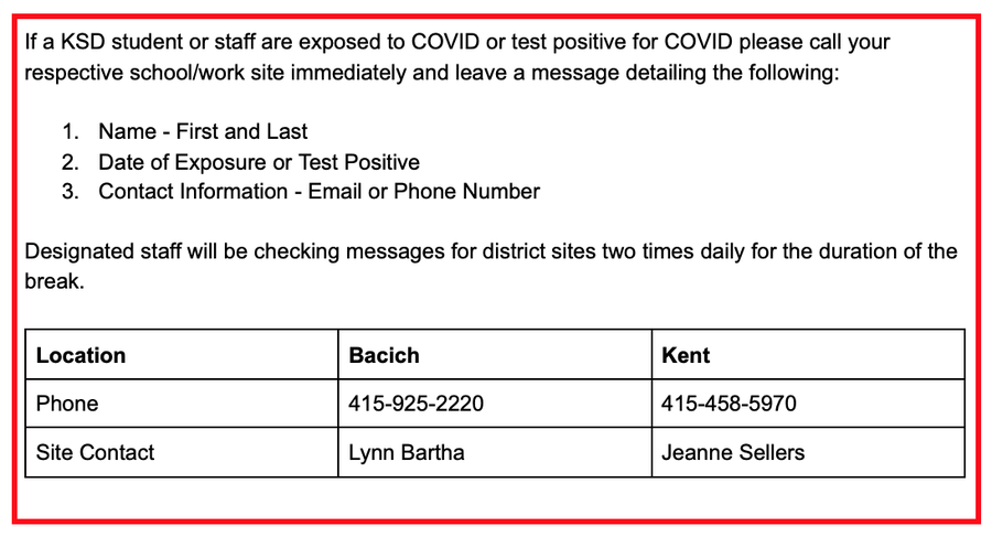 KSD COVID Exposure Contacts
